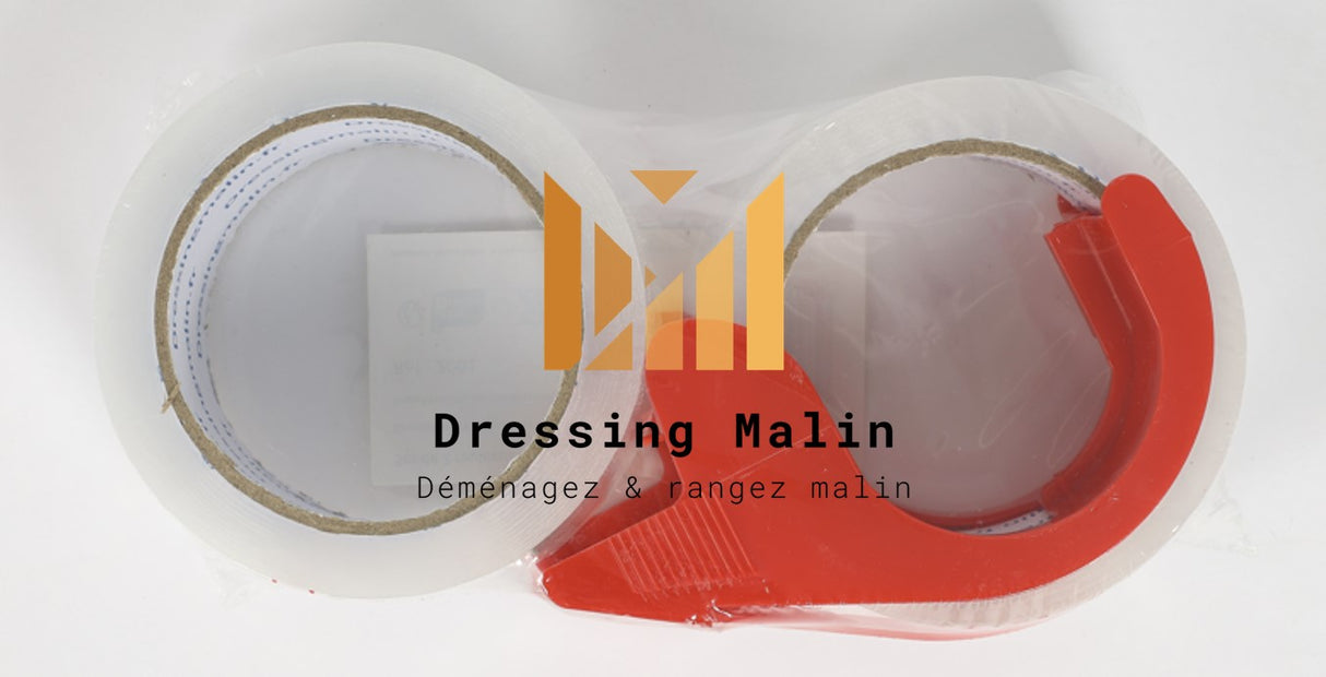 Set de 2 rouleaux d'adhésif transparent avec distributeur