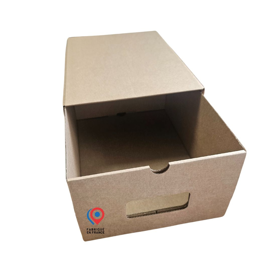 Boîte de rangement carton multi-usage 32 × 22 × 14 cm – fenêtre, idéal chaussures, papiers, accessoires