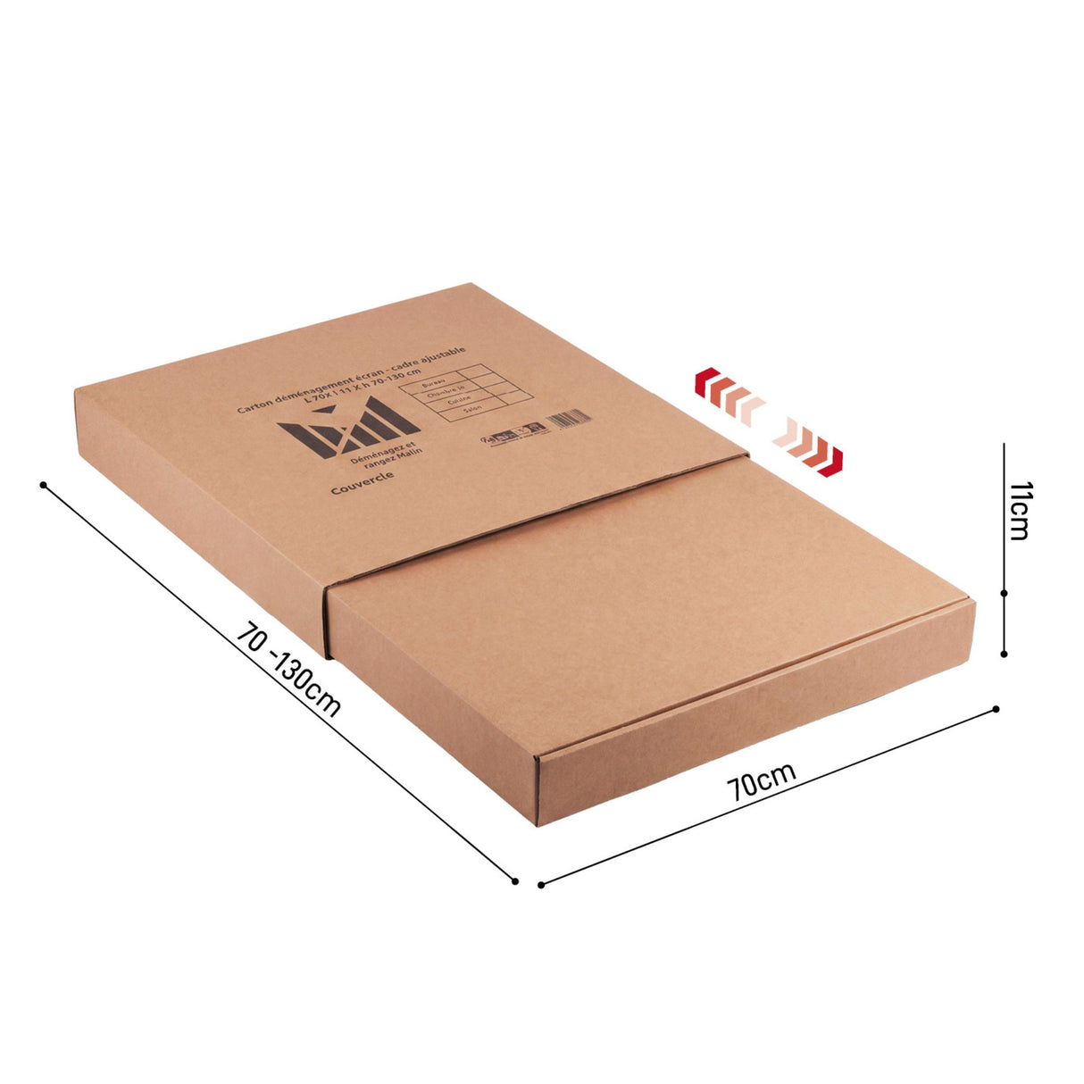 Carton déménagement écran ou cadre télescopique double cannelure – L 70X l 11X h 70-130 cm - jusqu'à 55 pouces