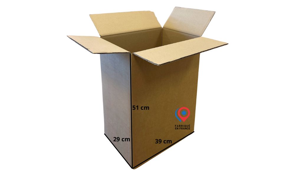 Carton double cannelure ouvert 39x29x51 cm – fond semi-automatique – intérieur renforcé