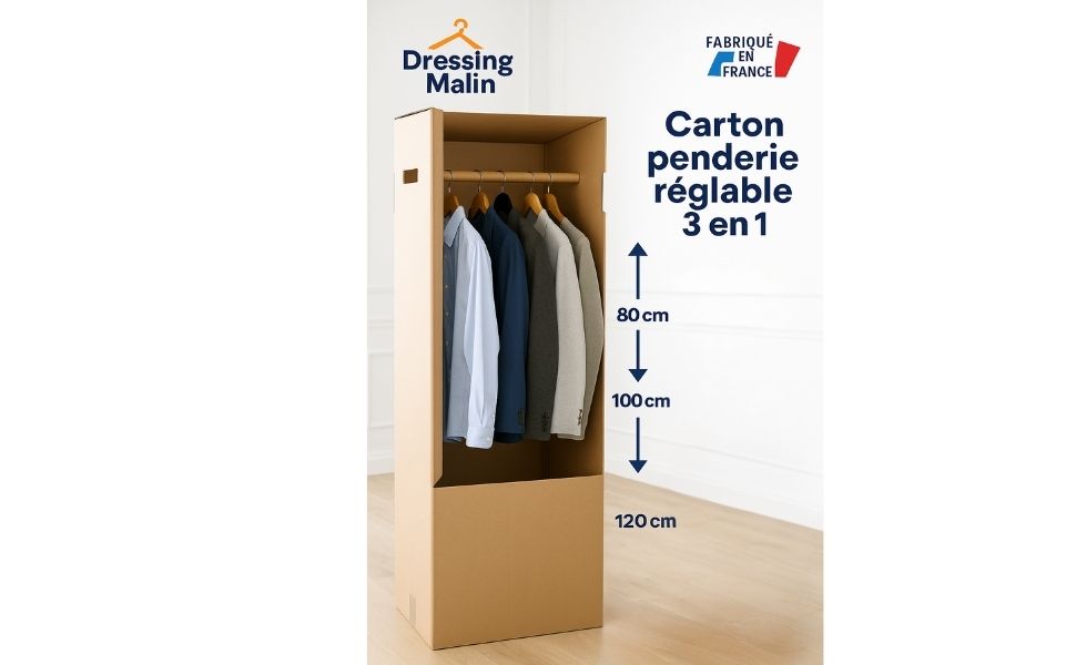 schéma du carton penderie modulable 3 tailles en 1 produit
