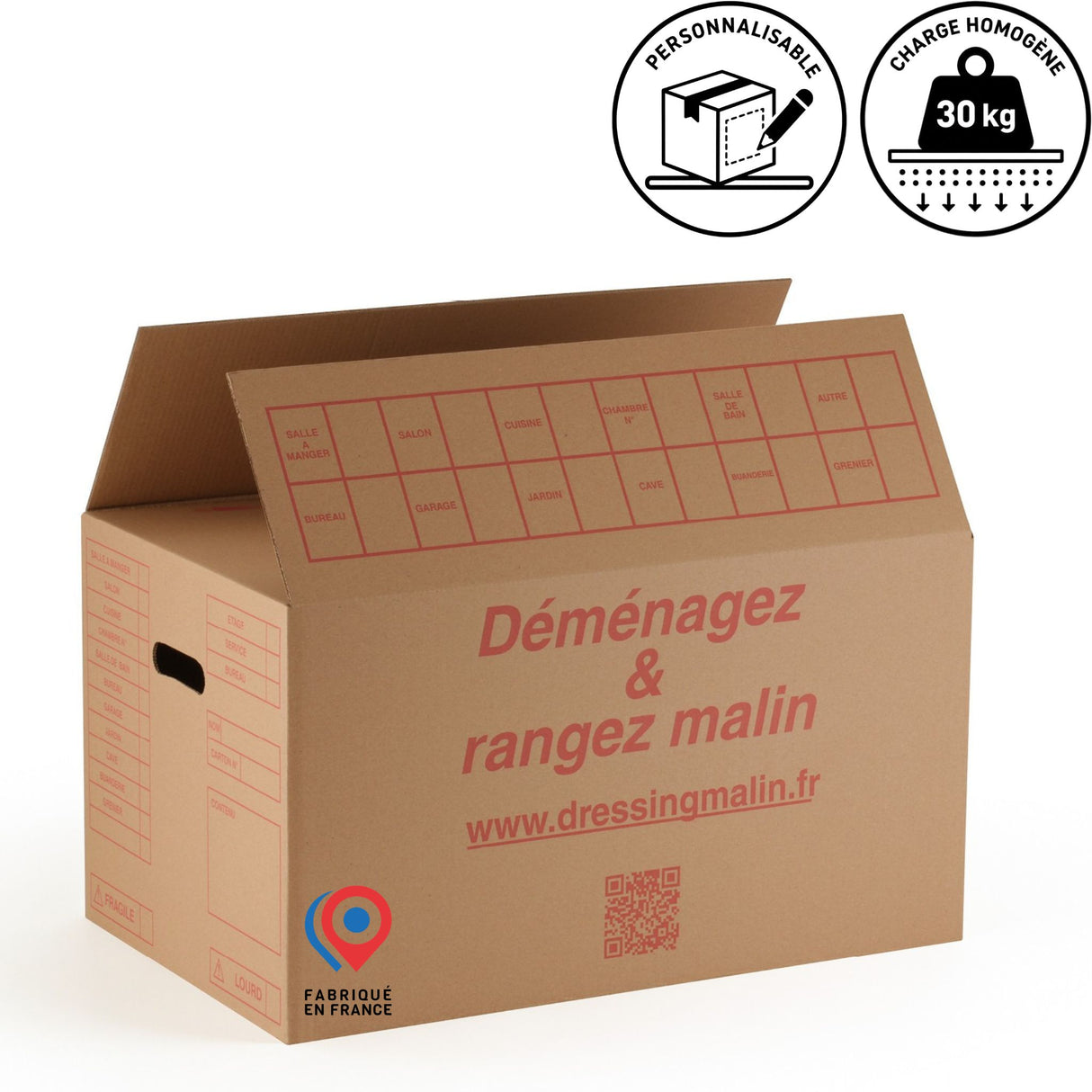 Carton standard double cannelure avec poignées 2 eme choix – 55x35x30 - 57L