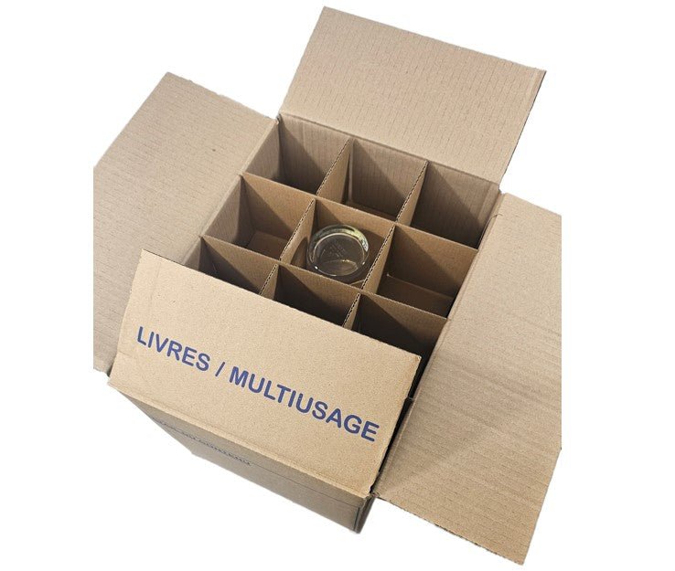 Carton avec séparateur pour 36 verres – idéal pour protéger la vaisselle lors d’un déménagement.
