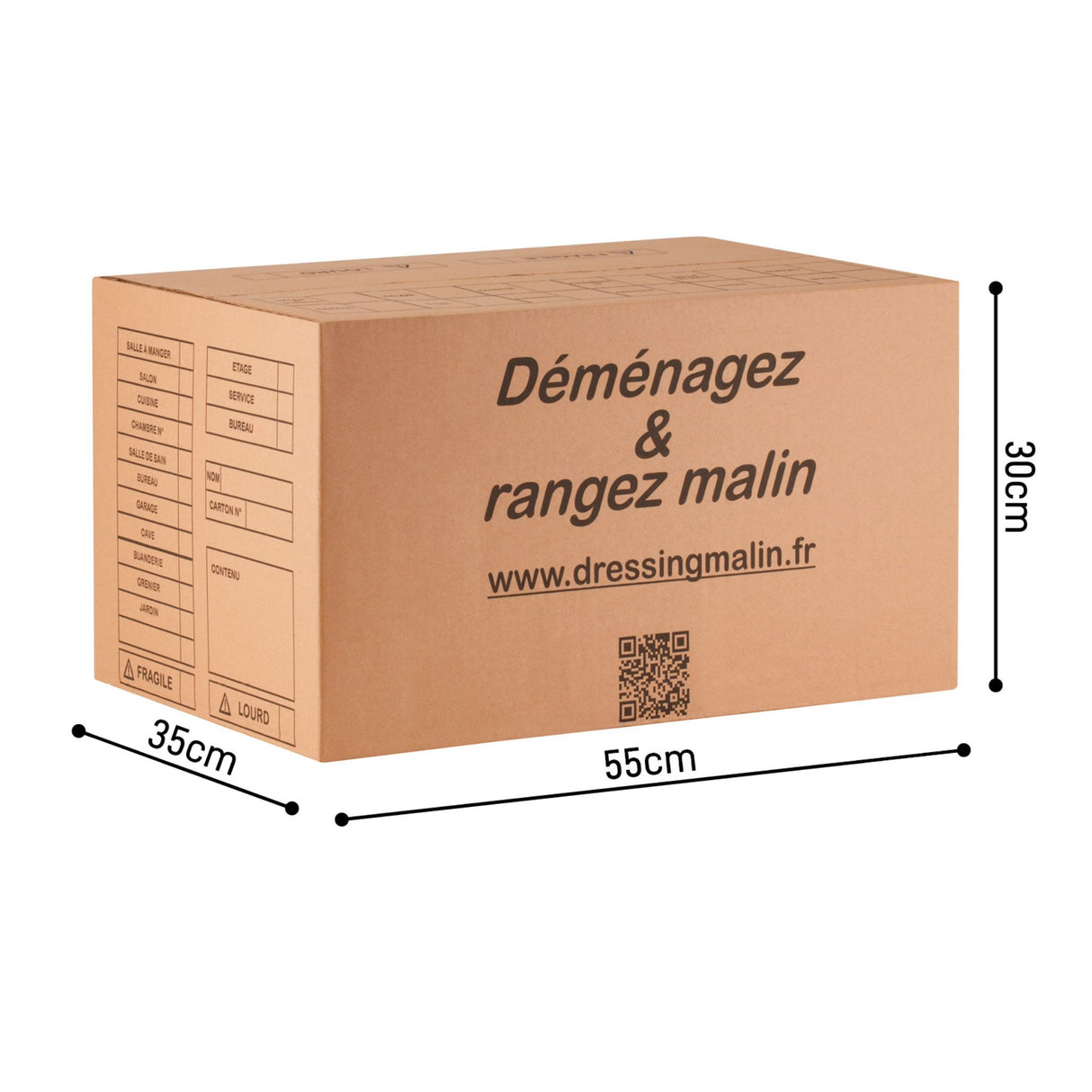 Lot de 20 cartons 2 eme choix 55x35x30 cm + rouleau adhésif havane