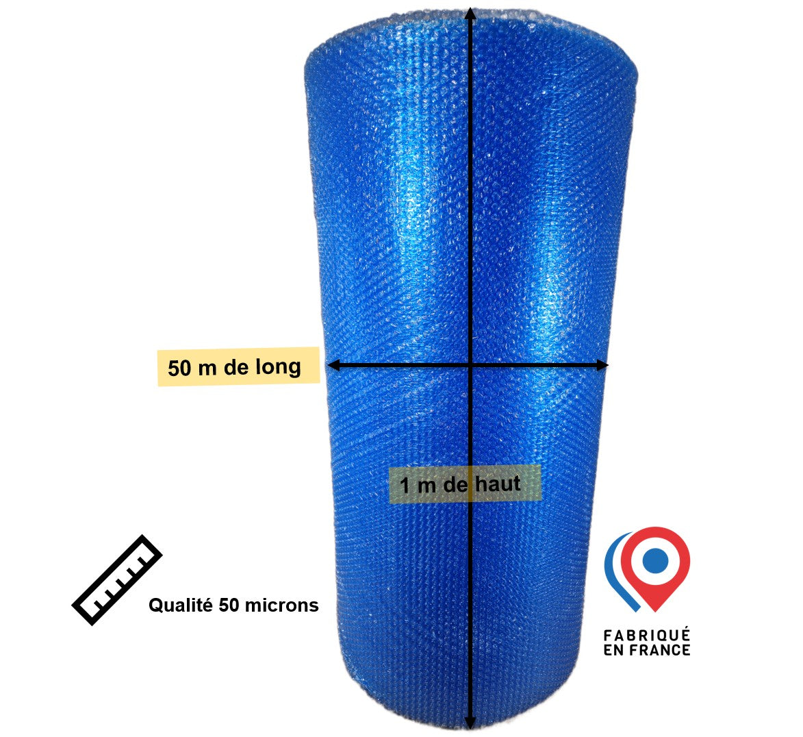 Film bulle 1×50 m – rouleau grande longueur pour emballage sécurisé d’objets fragiles.