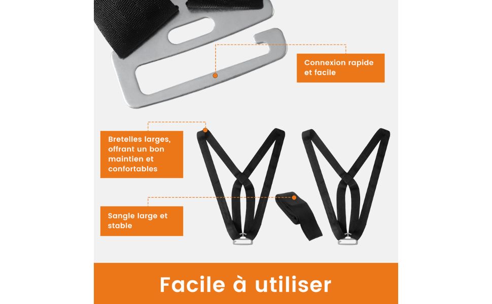 2 harnais avec sangle pour porter facilement meubles lourds et objets encombrants à deux, sans se fatiguer.