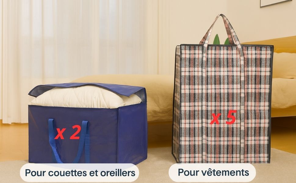 Kit de sacs réutilisables XXL pour rangement, stockage ou déménagement – solides, légers et durables