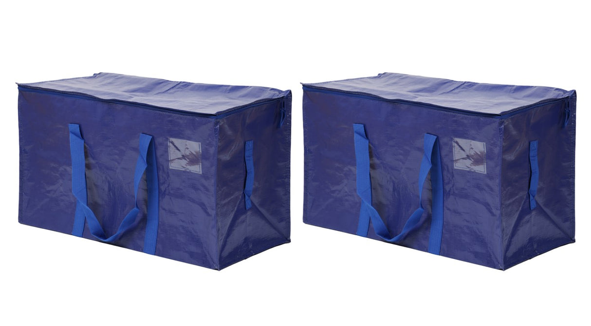 2 sacs de rangement XXL bleus 90L avec poignées pour déménagement, stockage vêtements et objets