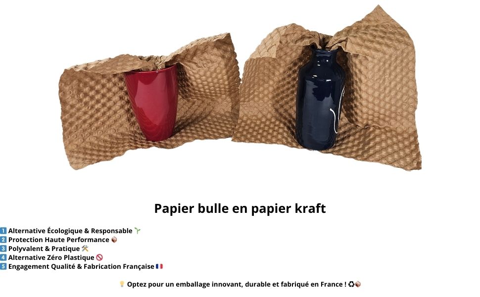Feuilles de papier bulle en kraft biodégradable – Lot de 10, format 0,5m x 1m, recyclable et éco-responsable, idéal pour protéger objets et colis fragiles.