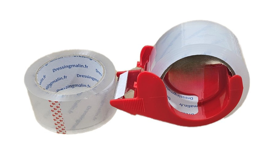 2 rouleaux d’adhésif transparent avec distributeur pour emballage, expédition ou usage quotidien.