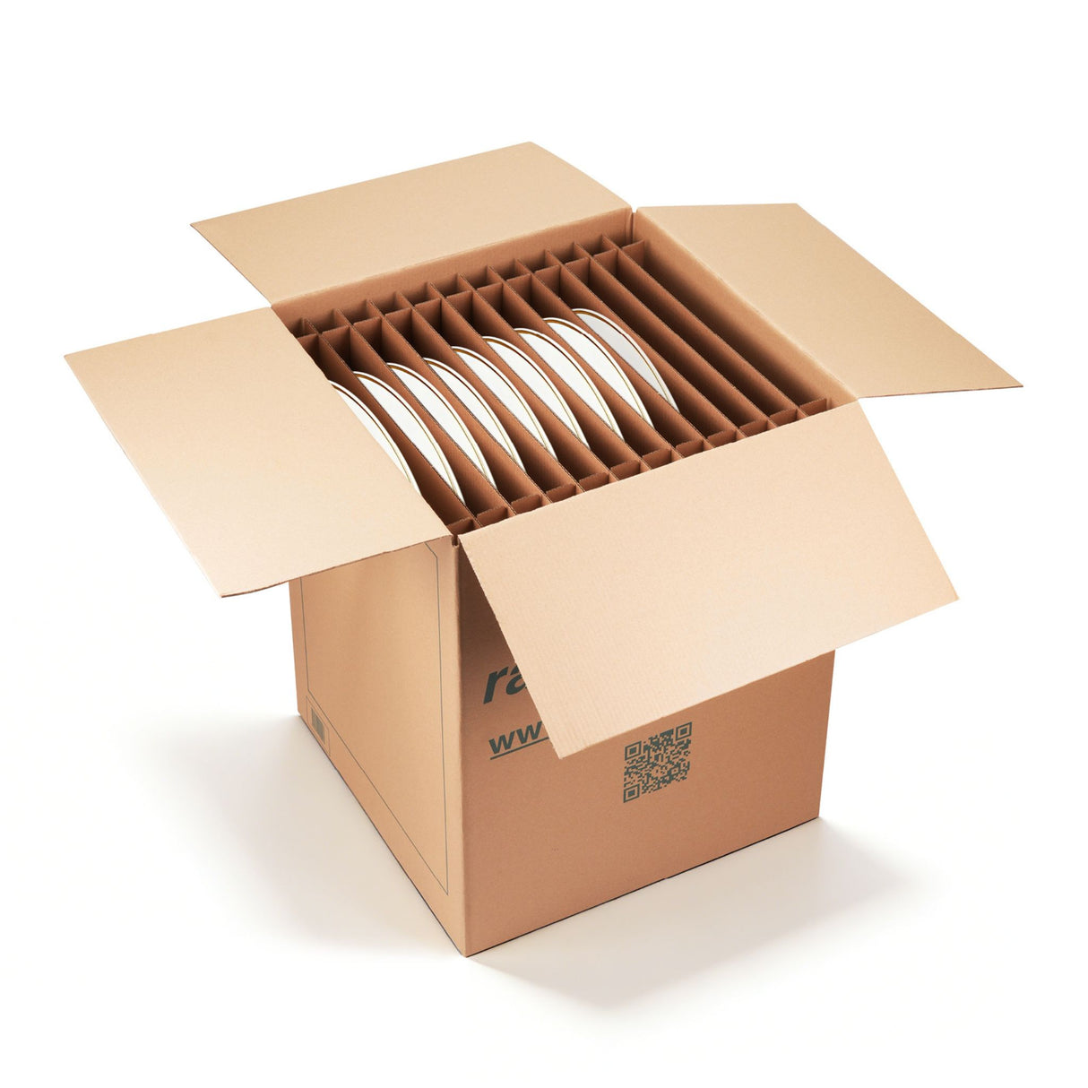 Carton grand volume double cannelure 45x45x56.5 cm - 114L + séparateur 24 assiettes