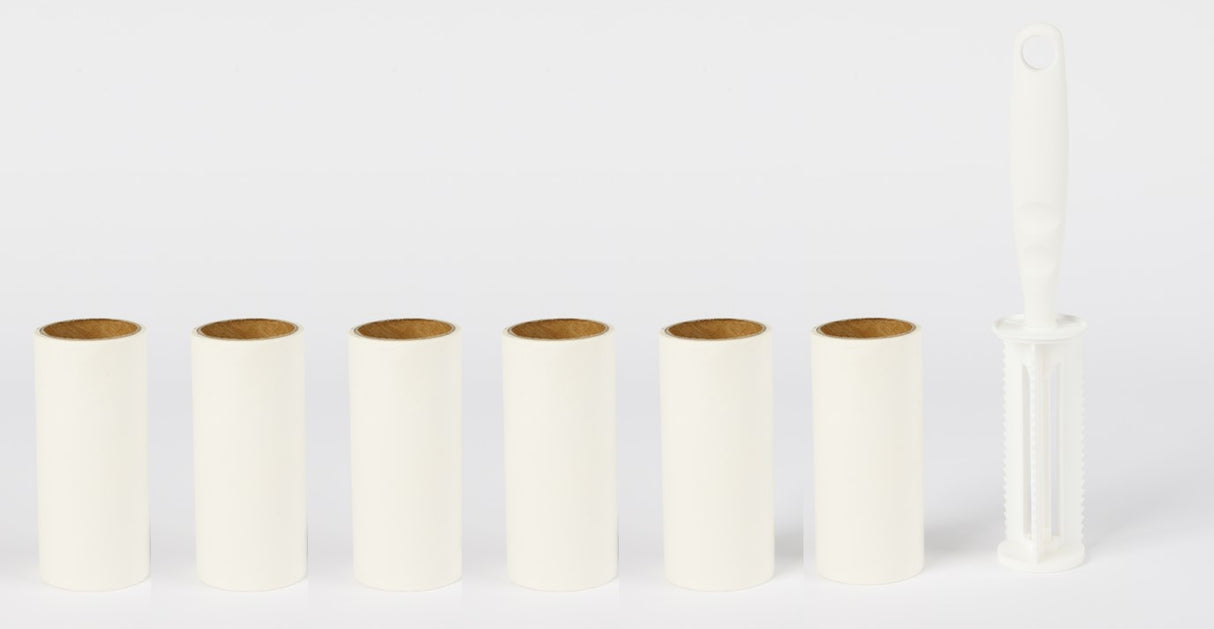 Brosse adhésive avec poignée et 6 rouleaux – 360 feuilles pour enlever poils, peluches ou poussières.