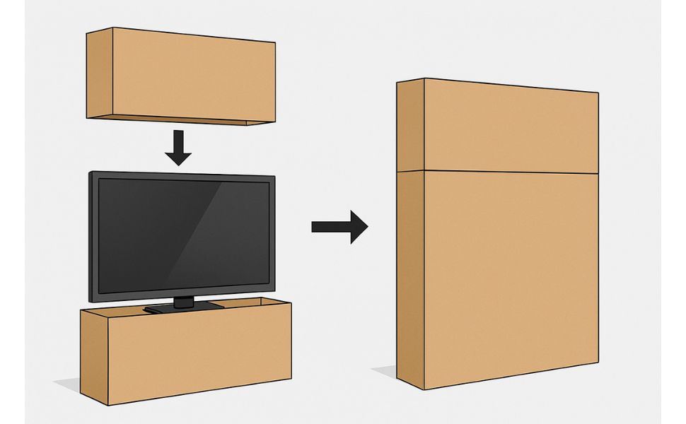 Carton de déménagement fermé autour d’un écran plat pour un transport sécurisé