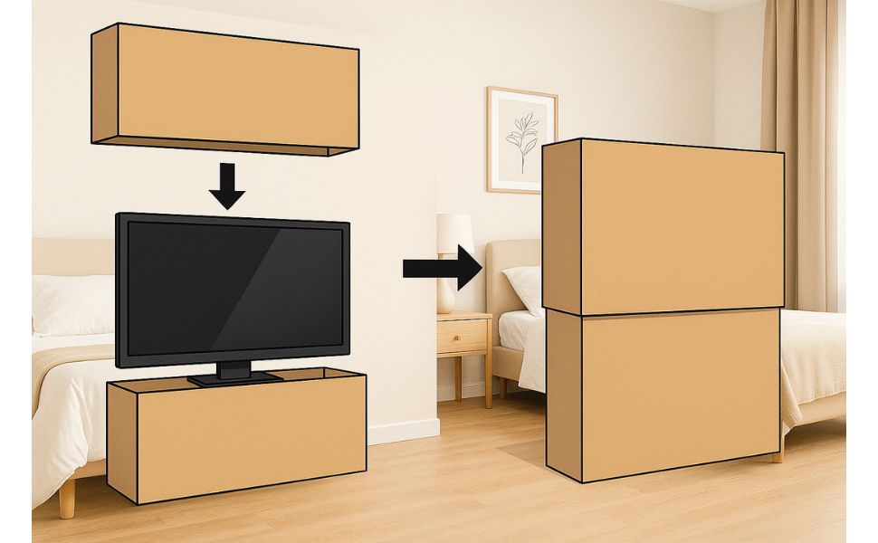 Télévision protégée dans un carton spécial déménagement en deux parties emboîtables
