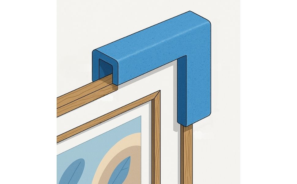 Illustration de coins en mousse en U pour protéger les angles de cadres ou écrans lors d’un déménagement