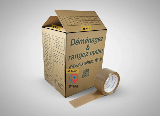 Lot de 15 cartons de déménagement grand volume (45x45x56,5 cm), double cannelure, avec rouleau d’adhésif offert