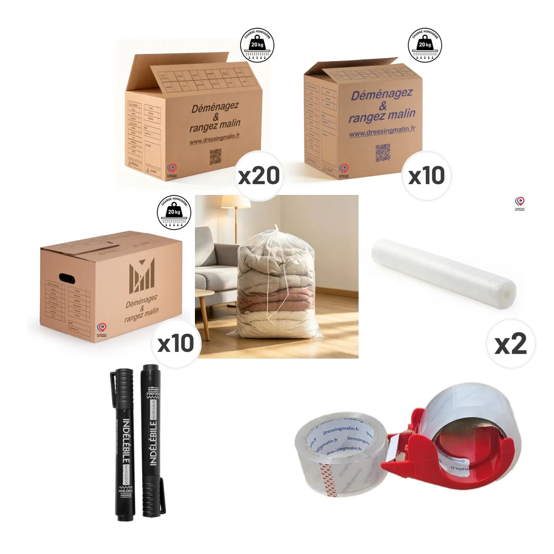 Kit Déménagement T3 – 48 pièces - Pack Complet pour Déménager un Logement de 3 Pièces