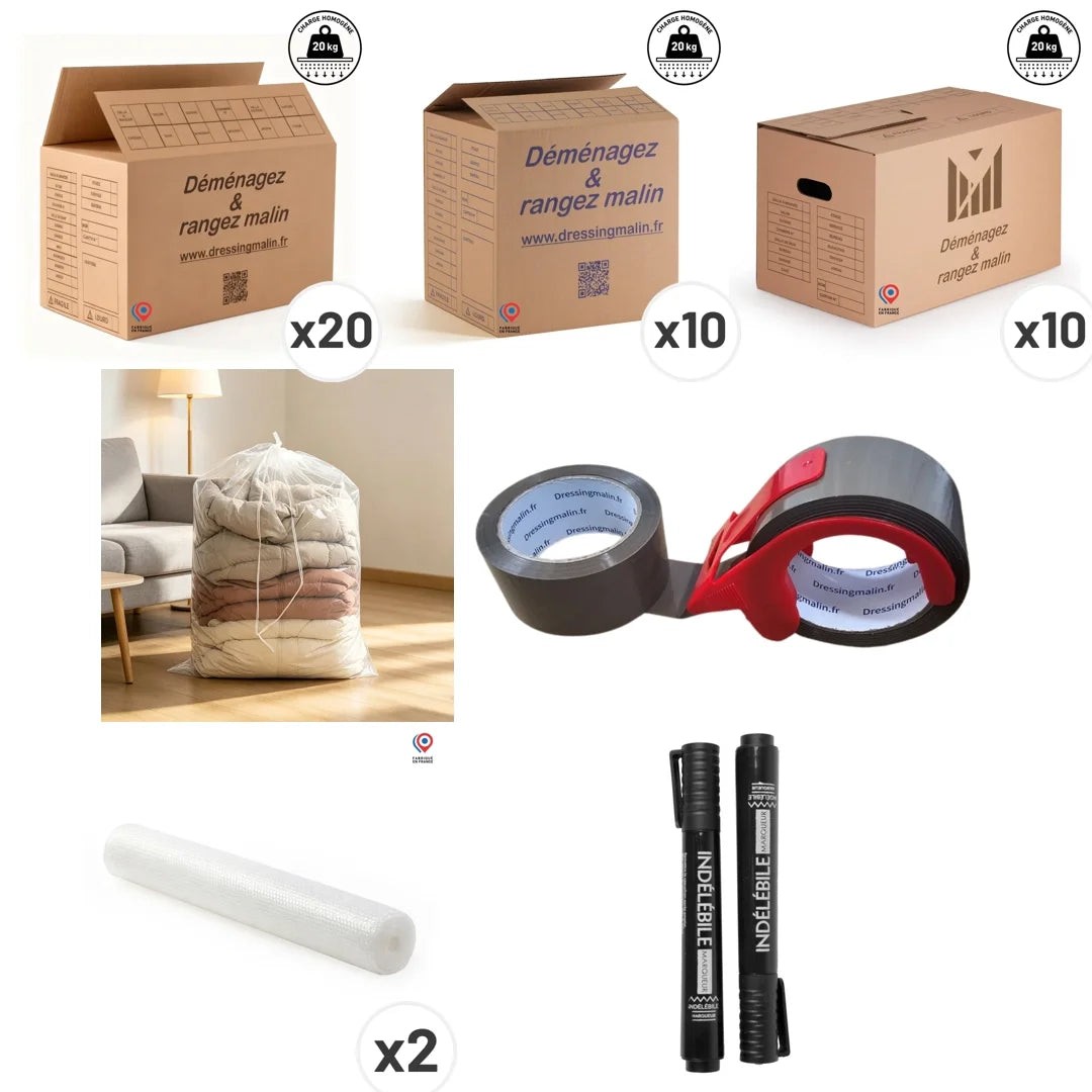 Kit Déménagement T3 – 48 pièces - Pack Complet pour Déménager un Logement de 3 Pièces