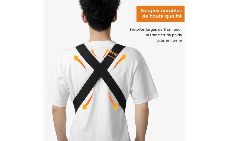 Harnais de déménagement avec sangle réglable – soulagement du dos, meilleure répartition du poids, système de levage ergonomique