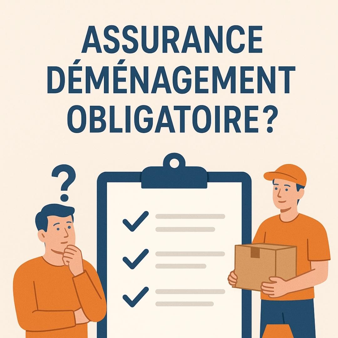 Illustration sur l’assurance déménagement montrant des cartons, deux déménageurs et une liste symbolisant la protection des biens lors d’un déménagement.