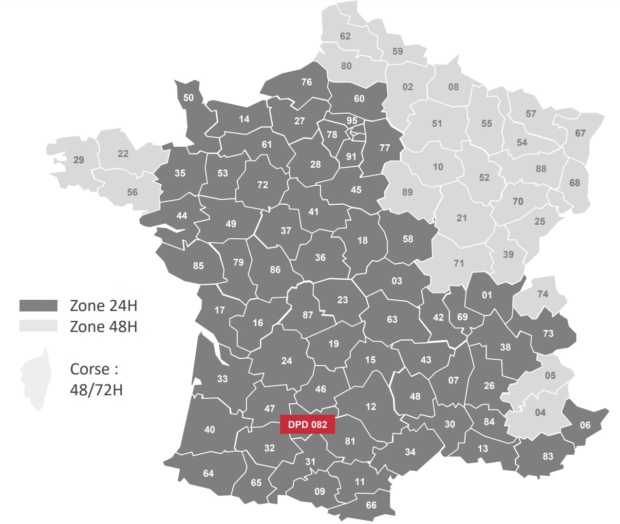 Carte des délais de transport au départ de Dressing Malin