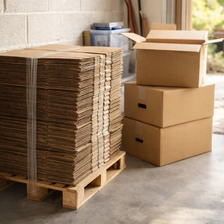 Cartons de déménagement vides aplatis et stockés correctement