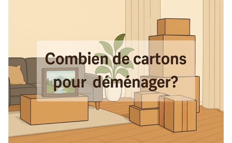 Cartons de déménagement de différentes tailles empilés dans une pièce en cours d’aménagement.
