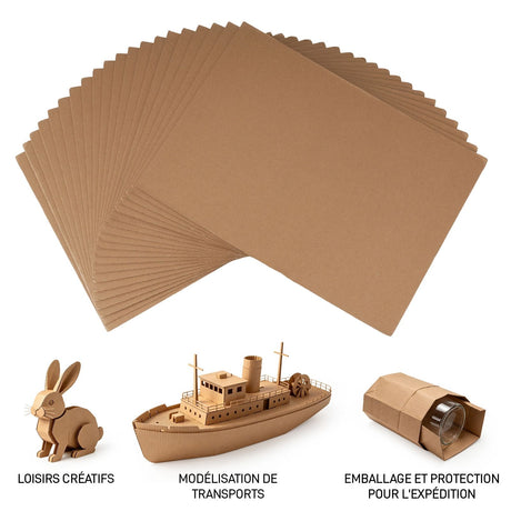 Lot de 20 feuilles carton ondulé A3, microcannelure 2 mm