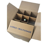 Kit bouteilles déménagement avec carton 28L (34x26x32 cm) et séparateur 12 bouteilles, idéal pour protéger et transporter vos bouteilles en toute sécurité.