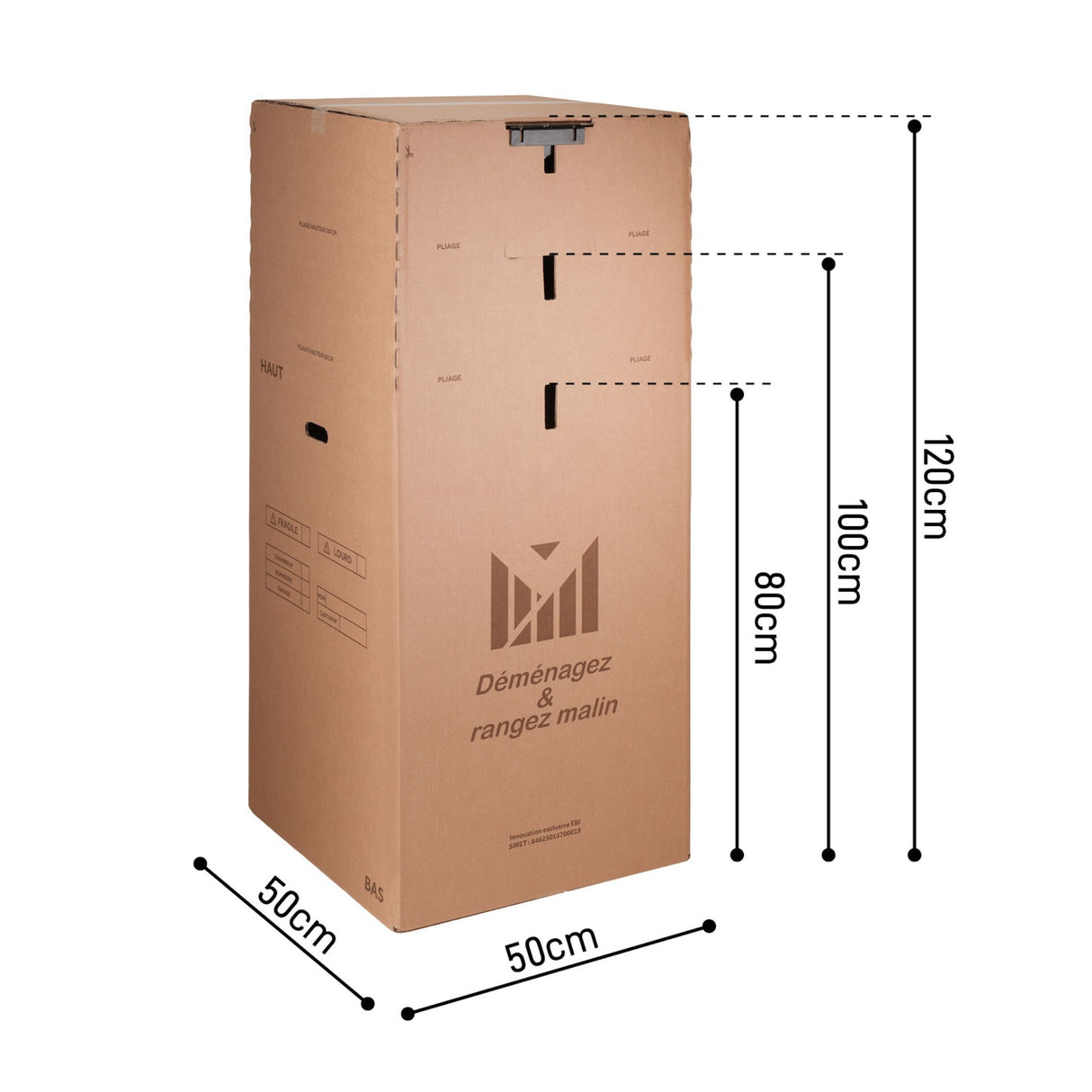 Lot de 3 cartons Penderie double cannelure Modulable 50x50x120 cm – 300L avec tringle + 6 brosses adhésives + 1 rouleau adhésif
