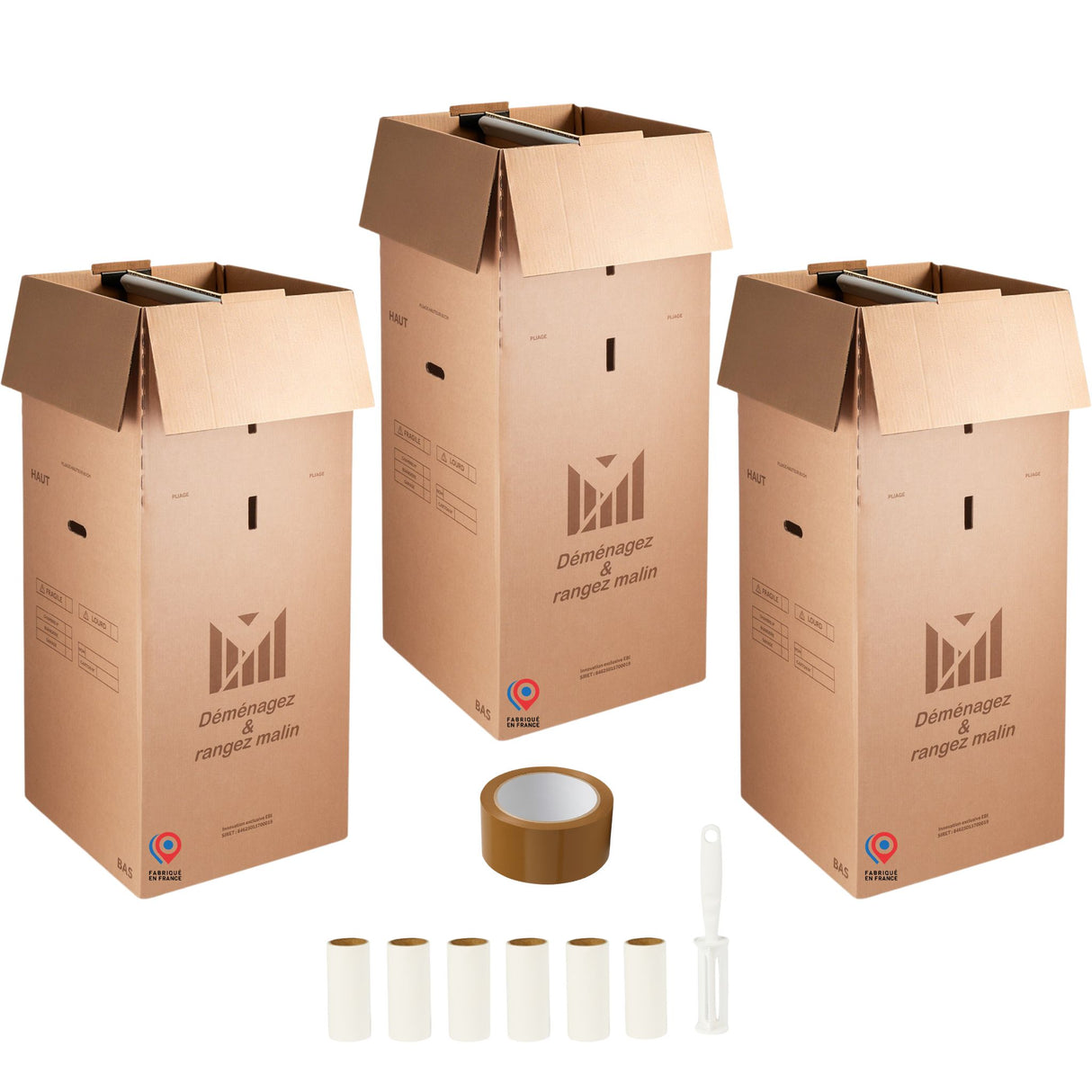 Lot de 3 Cartons Penderie Réglables 2 eme choix + 6 Brosses Adhésives + 1 adhésif – Transport & Entretien Vêtements