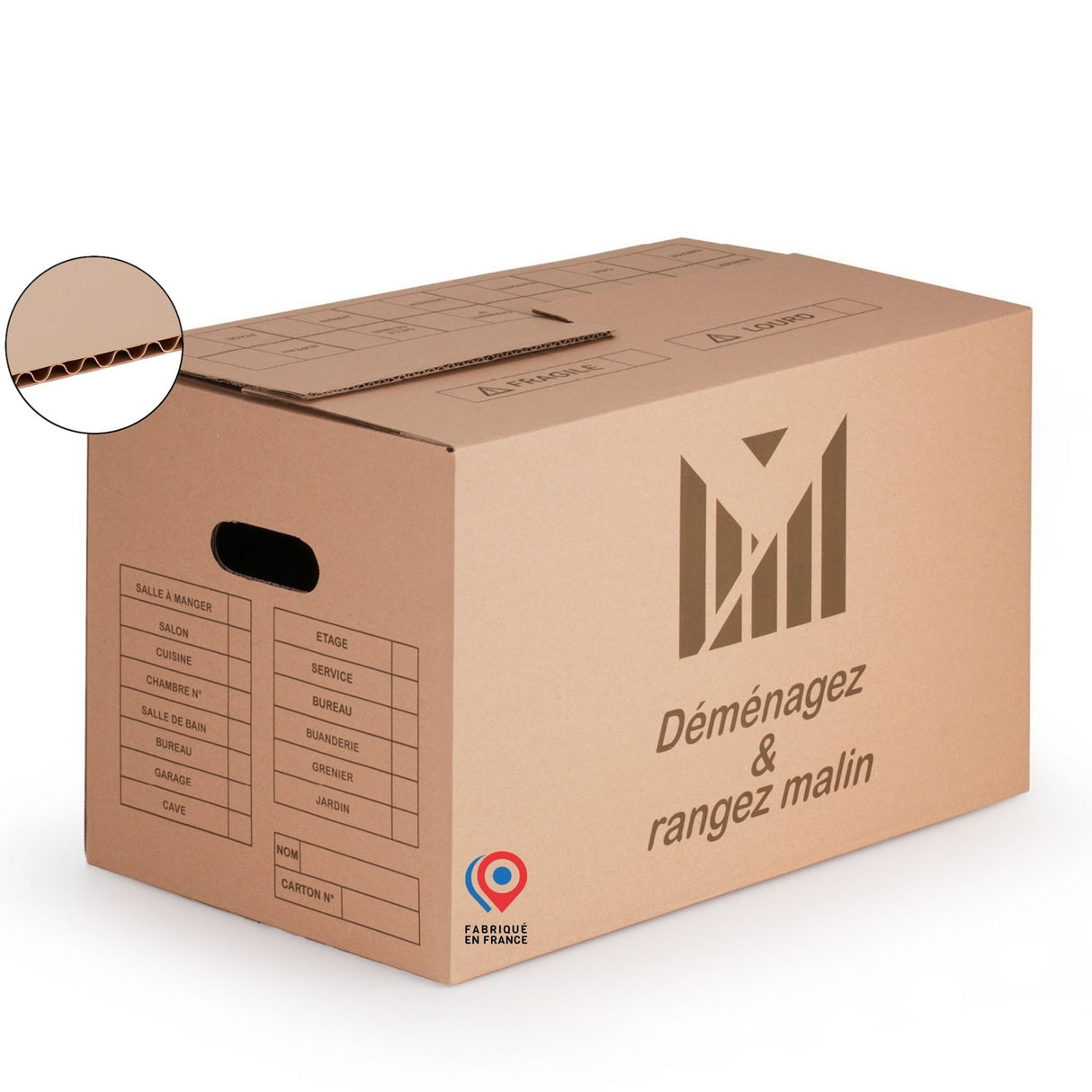 Lot de 10 cartons 50x30x30 cm – 41 l + Poignées + Adhésif offert