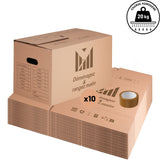 Lot de 10 cartons 50x30x30 cm – 41 l + Poignées + Adhésif offert