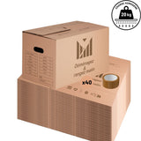 Lot de 40 cartons 50x30x30 cm - 41L - poignées renforcées double épaisseur + 1 rouleau adhésif 68 m