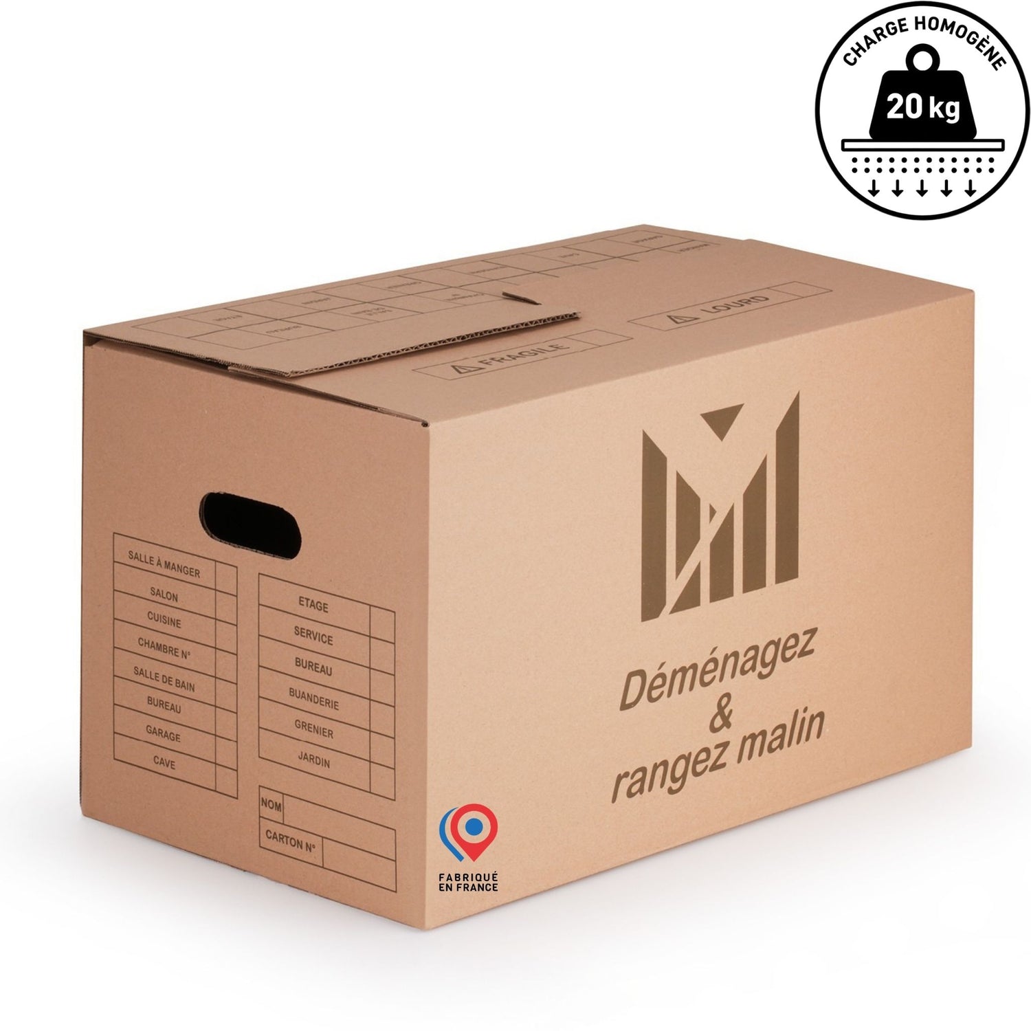 Carton de Déménagement 50x30x30 cm – 41L - poignées renforcées