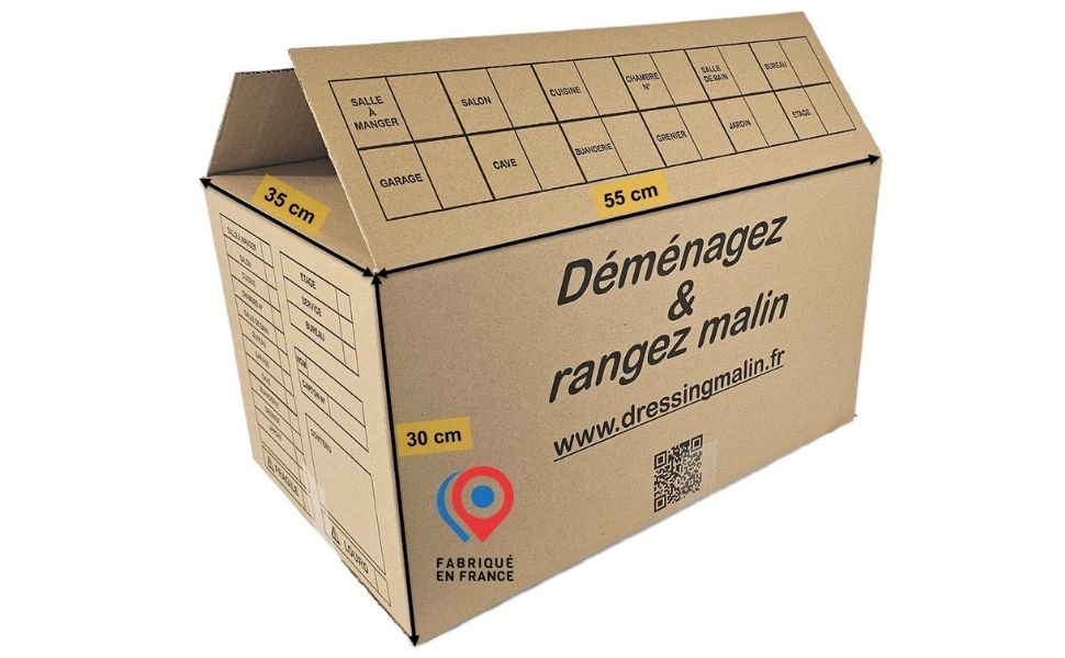 Carton de déménagement standard 55×35×30 cm – solide, facile à monter, idéal pour objets du quotidien, linge ou vaisselle
