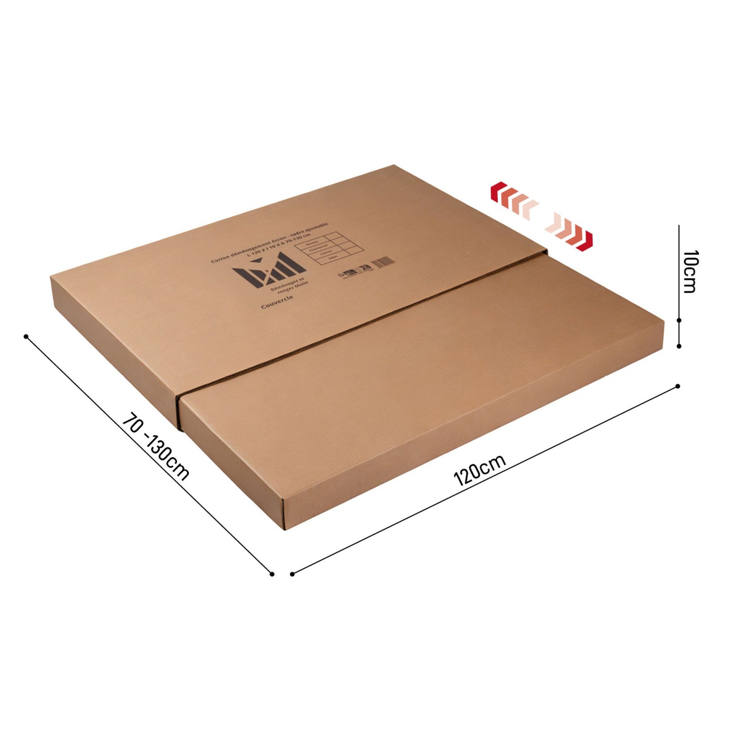 Carton déménagement écran ou cadre télescopique double cannelure –  L 120 X l 10X h 70-130 cm - jusqu'à 55 pouces