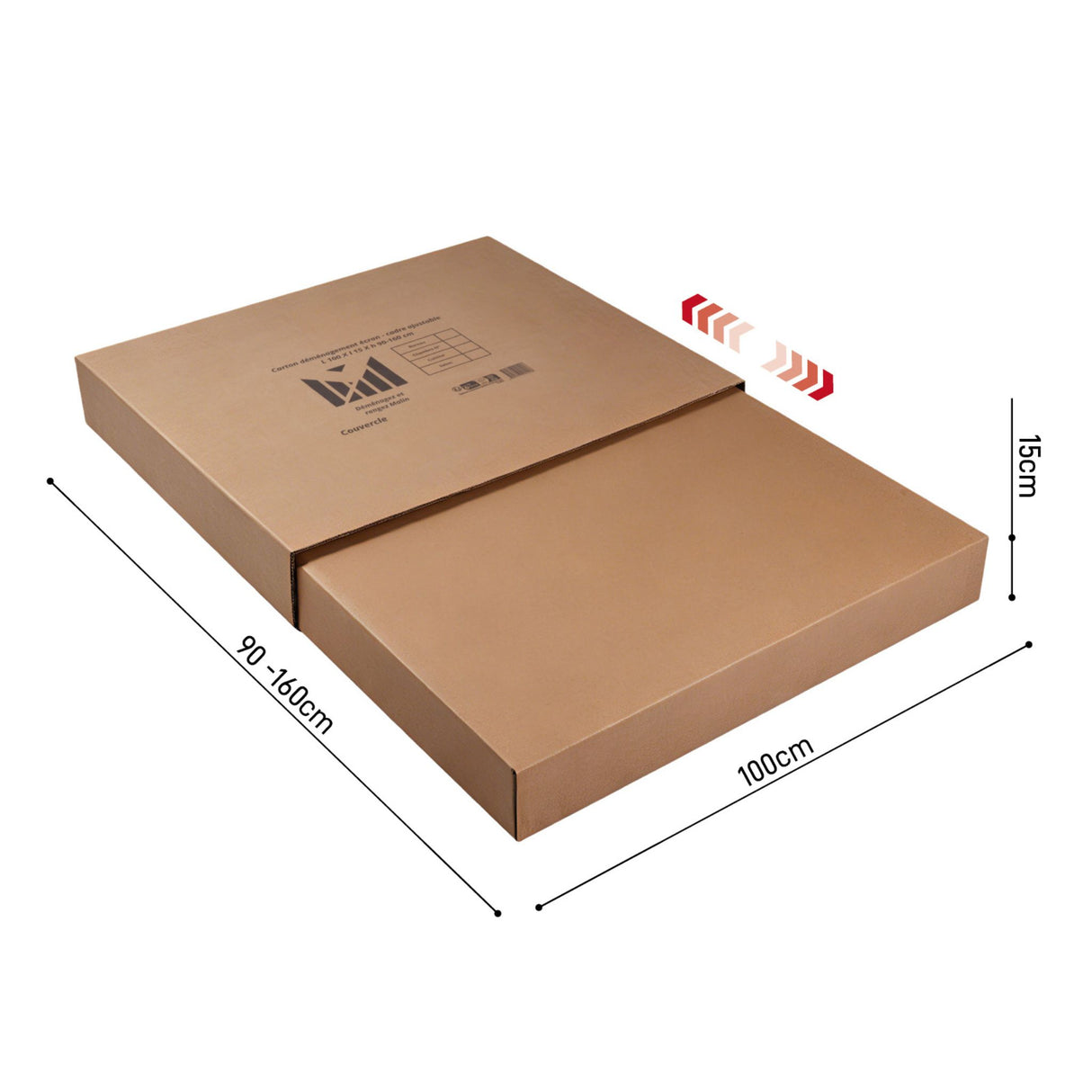 Carton déménagement écran ou cadre télescopique double cannelure – L 100 X l 15X h 90-160 cm - jusqu'à 65 pouces