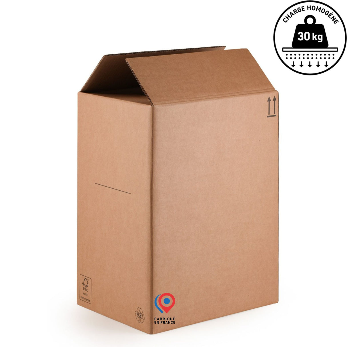 Carton double cannelure 39×29×51 cm – 52L - fond semi automatique
