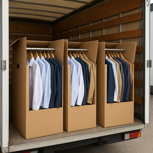 Carton penderie dans un camion de demenagement