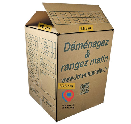 Carton grand volume renforcé 114L, parfait pour transporter ou stocker des objets encombrants en toute sécurité.