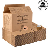 Lot de 20 cartons 2 eme choix 55x35x30 cm + rouleau adhésif havane