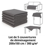 Lot de 5 couvertures de déménagement 2x1,5 m – Protection épaisse 300 g/m²