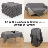 Lot de 10 Couvertures de Déménagement 200x150 cm – 300 g/m² – Protection Meubles et Objets Fragiles