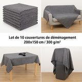 Lot de 10 Couvertures de Déménagement 200x150 cm – 300 g/m² – Protection Meubles et Objets Fragiles