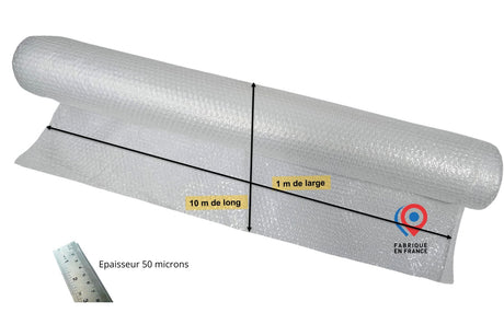 Film bulle 1m x 10m, conçu pour protéger les objets fragiles lors du transport, du déménagement ou du stockage. Absorbe les chocs et évite les dommages.