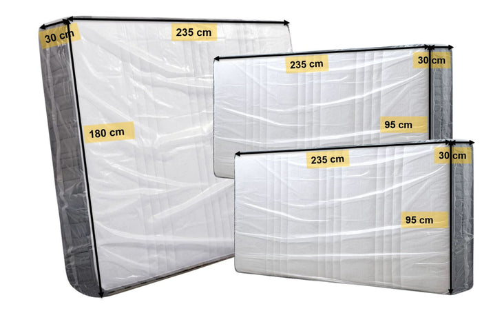 Kit de protection matelas : 1 housse pour lit double (180x235x30 cm, 80 microns) et 2 housses pour lits simples (95x235x30 cm, 60 microns), imperméables et résistantes.