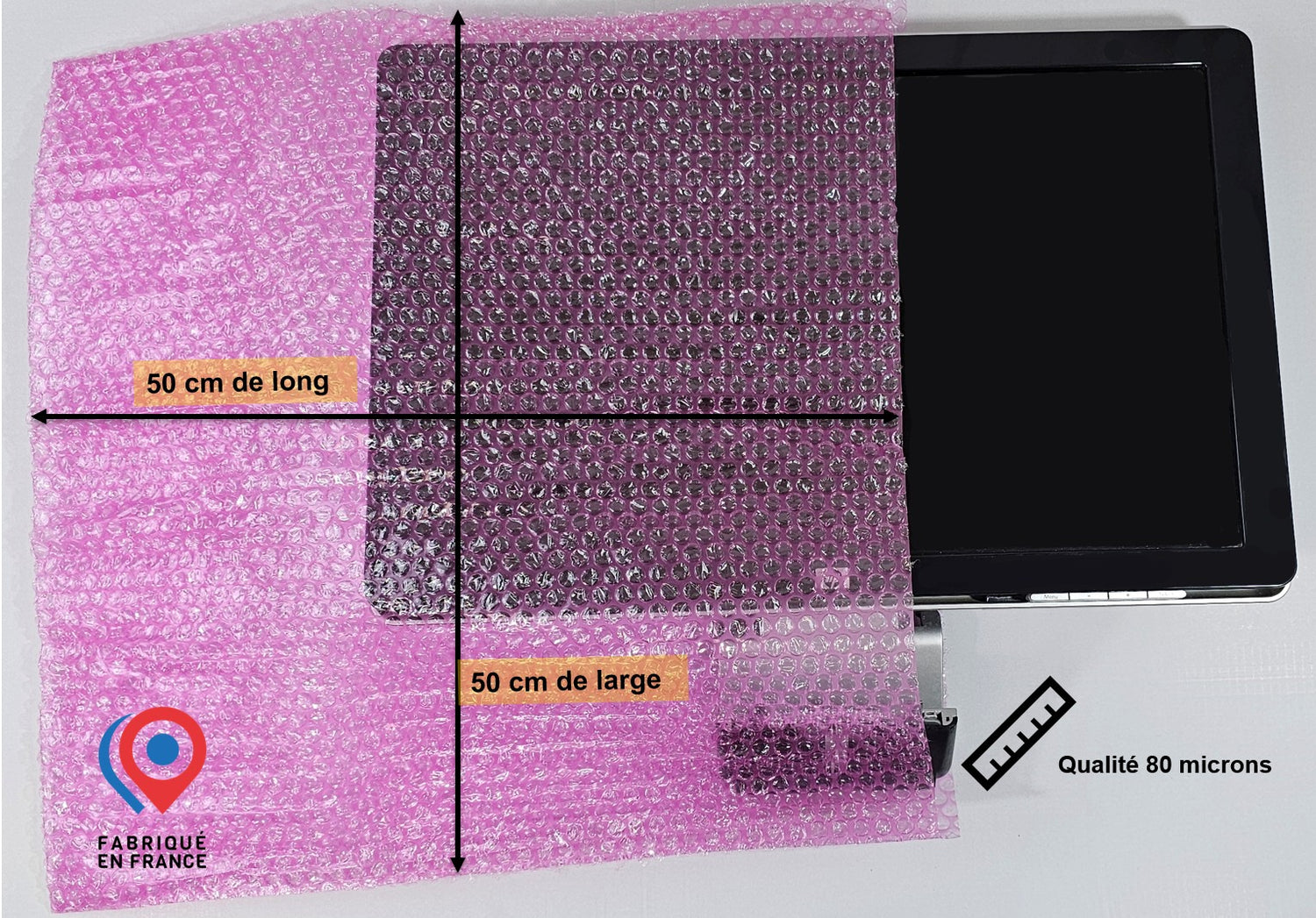 Pochette bulle 50×50 cm pour sécuriser cadres, photos ou objets plats fragiles pendant transport ou stockage.