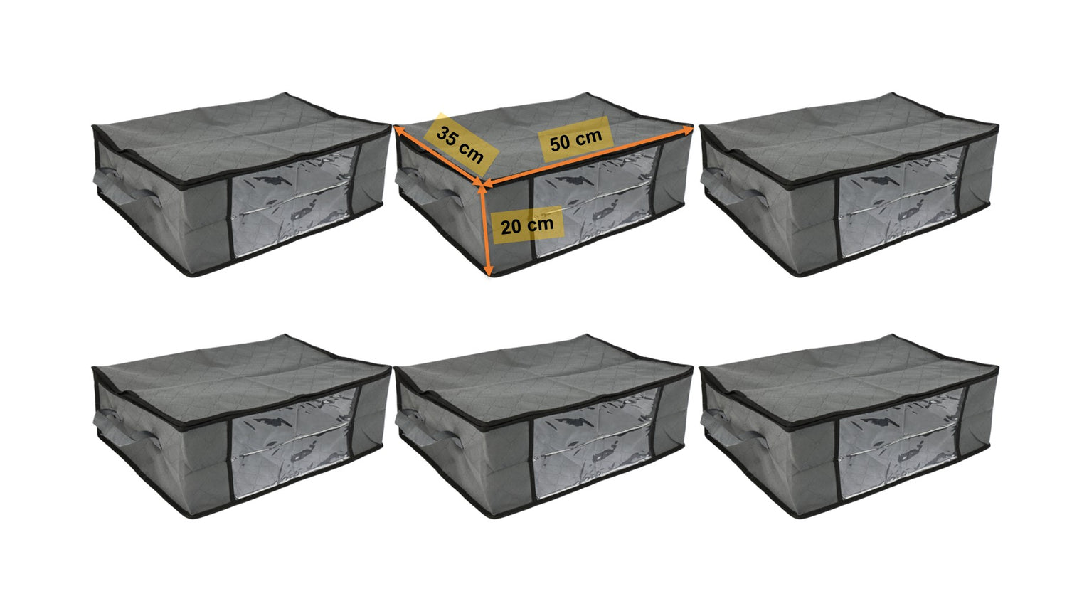 Lot de 6 sacs de rangement 35L avec fenêtre, pour vêtements, linge ou couettes à glisser sous le lit.