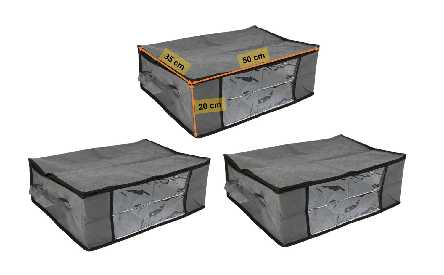 Lot de 3 sacs de rangement 35L sous-lit avec fenêtre, pour vêtements, linge de maison ou couettes.